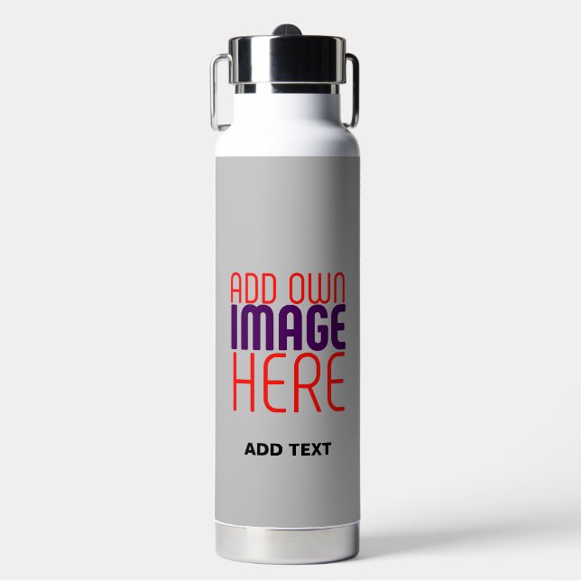 MODERN EDITABLE SIMPLE ASH IMAGE TEXT TEMPLATE WATER BOTTLE (Front)