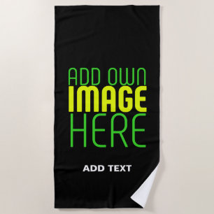 MODERN EDITABLE SIMPLE BLACK IMAGE TEXT TEMPLATE BEACH TOWEL