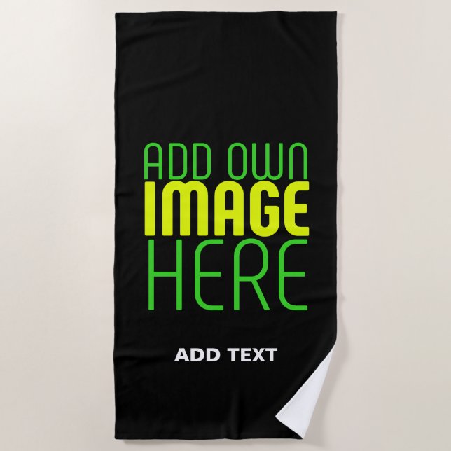 MODERN EDITABLE SIMPLE BLACK IMAGE TEXT TEMPLATE BEACH TOWEL (Front)