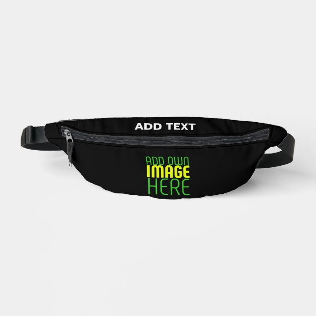 MODERN EDITABLE SIMPLE BLACK IMAGE TEXT TEMPLATE BUM BAGS (Front)
