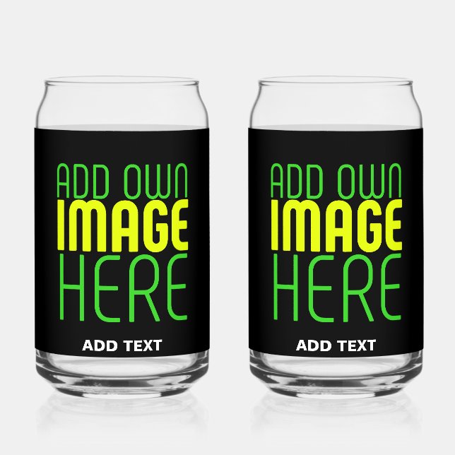 MODERN EDITABLE SIMPLE BLACK IMAGE TEXT TEMPLATE CAN GLASS (Front)