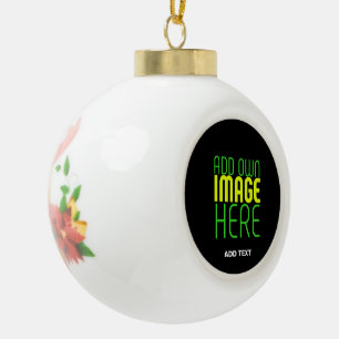 MODERN EDITABLE SIMPLE BLACK IMAGE TEXT TEMPLATE CERAMIC BALL CHRISTMAS ORNAMENT