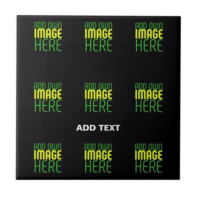 MODERN EDITABLE SIMPLE BLACK IMAGE TEXT TEMPLATE CERAMIC TILE (Front)