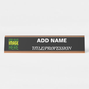 MODERN EDITABLE SIMPLE BLACK IMAGE TEXT TEMPLATE DESK NAME PLATE