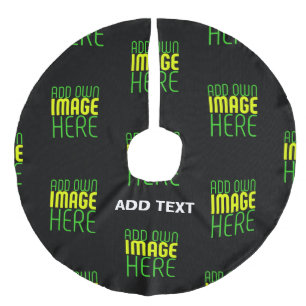 MODERN EDITABLE SIMPLE BLACK IMAGE TEXT TEMPLATE FAUX LINEN TREE SKIRT