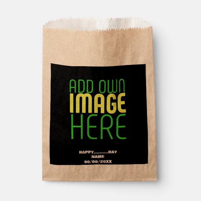 MODERN EDITABLE SIMPLE BLACK IMAGE TEXT TEMPLATE FAVOUR BAG (Front)