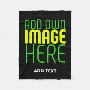 MODERN EDITABLE SIMPLE BLACK IMAGE TEXT TEMPLATE FLEECE BLANKET