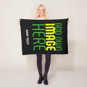 MODERN EDITABLE SIMPLE BLACK IMAGE TEXT TEMPLATE FLEECE BLANKET