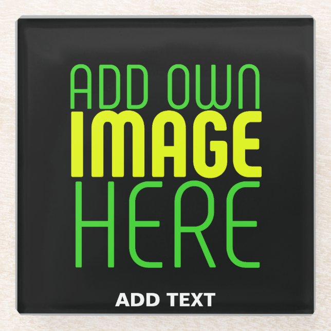 MODERN EDITABLE SIMPLE BLACK IMAGE TEXT TEMPLATE GLASS COASTER (Front)