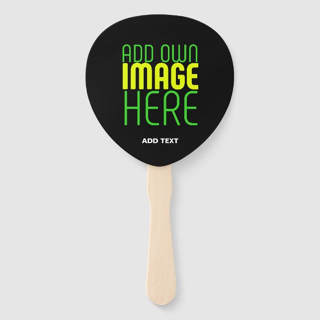 MODERN EDITABLE SIMPLE BLACK IMAGE TEXT TEMPLATE HAND FAN (Front)