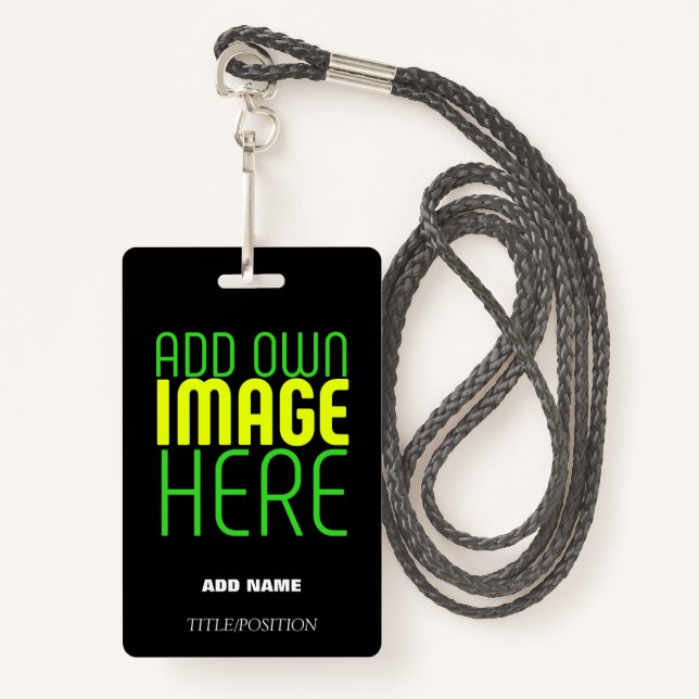 MODERN EDITABLE SIMPLE BLACK IMAGE TEXT TEMPLATE ID BADGE (Front with Lanyard)