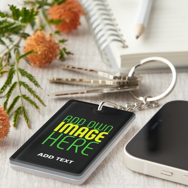 MODERN EDITABLE SIMPLE BLACK IMAGE TEXT TEMPLATE KEY RING (Front Right)