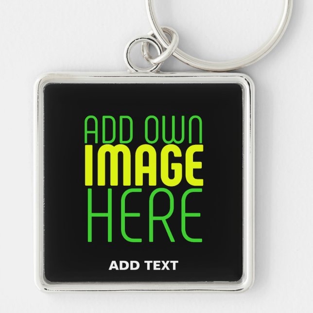 MODERN EDITABLE SIMPLE BLACK IMAGE TEXT TEMPLATE KEY RING (Front)