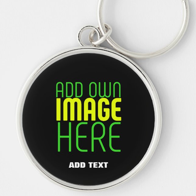 MODERN EDITABLE SIMPLE BLACK IMAGE TEXT TEMPLATE KEY RING (Front)