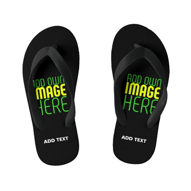 MODERN EDITABLE SIMPLE BLACK IMAGE TEXT TEMPLATE KID'S THONGS (Footbed)