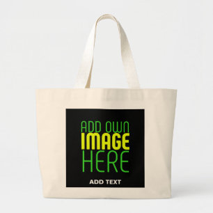 MODERN EDITABLE SIMPLE BLACK IMAGE TEXT TEMPLATE LARGE TOTE BAG