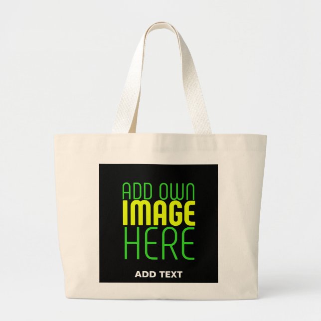 MODERN EDITABLE SIMPLE BLACK IMAGE TEXT TEMPLATE LARGE TOTE BAG (Front)