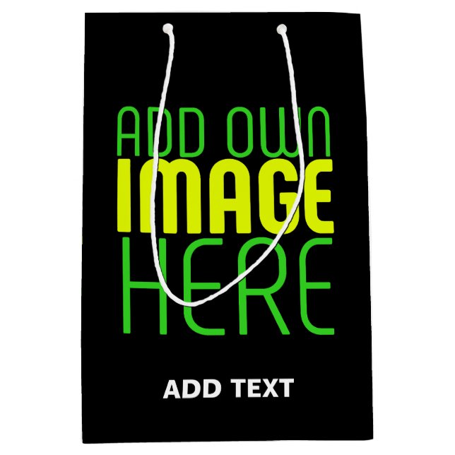MODERN EDITABLE SIMPLE BLACK IMAGE TEXT TEMPLATE MEDIUM GIFT BAG (Front)