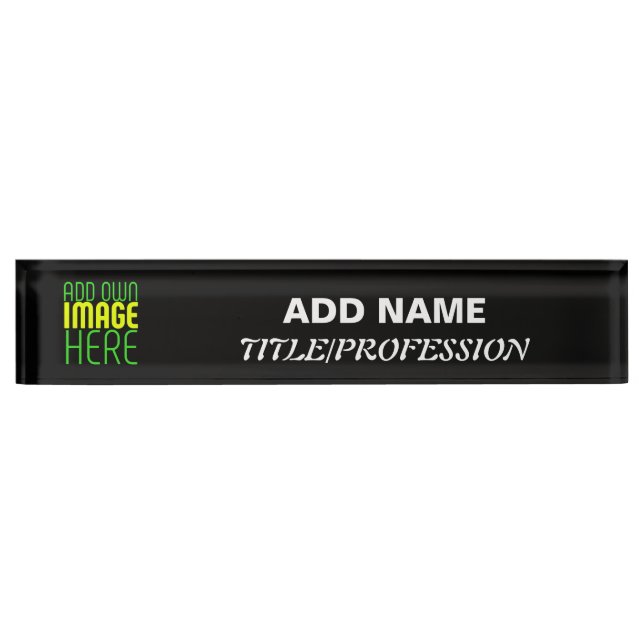 MODERN EDITABLE SIMPLE BLACK IMAGE TEXT TEMPLATE NAMEPLATE (Front)