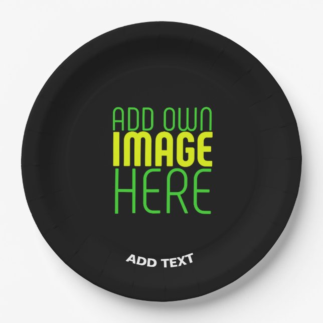 MODERN EDITABLE SIMPLE BLACK IMAGE TEXT TEMPLATE PAPER PLATE (Front)