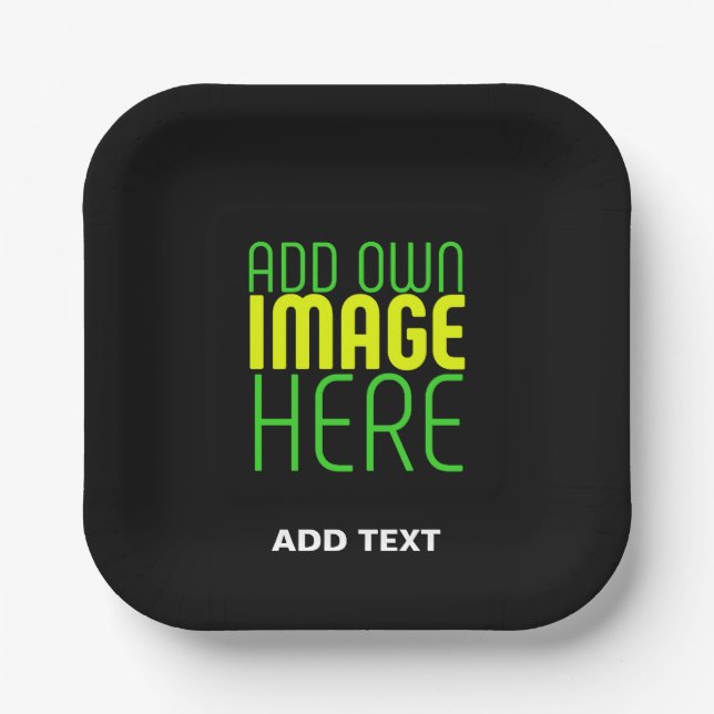 MODERN EDITABLE SIMPLE BLACK IMAGE TEXT TEMPLATE PAPER PLATE (Front)