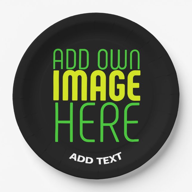 MODERN EDITABLE SIMPLE BLACK IMAGE TEXT TEMPLATE PAPER PLATE (Front)