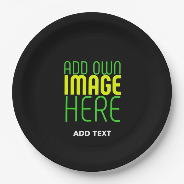 MODERN EDITABLE SIMPLE BLACK IMAGE TEXT TEMPLATE PAPER PLATE (Front)