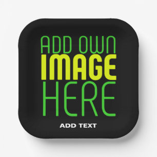 MODERN EDITABLE SIMPLE BLACK IMAGE TEXT TEMPLATE PAPER PLATE