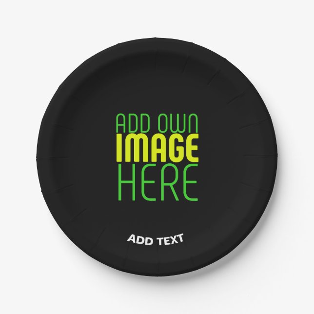 MODERN EDITABLE SIMPLE BLACK IMAGE TEXT TEMPLATE PAPER PLATE (Front)