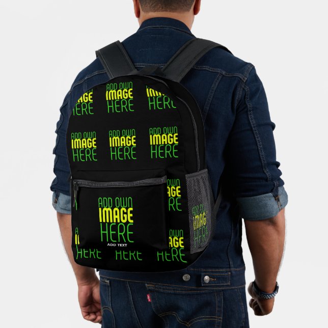 MODERN EDITABLE SIMPLE BLACK IMAGE TEXT TEMPLATE PRINTED BACKPACK (Insitu (Model))