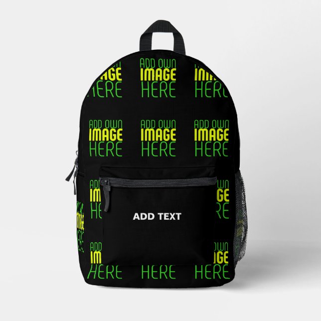 MODERN EDITABLE SIMPLE BLACK IMAGE TEXT TEMPLATE PRINTED BACKPACK (Front)