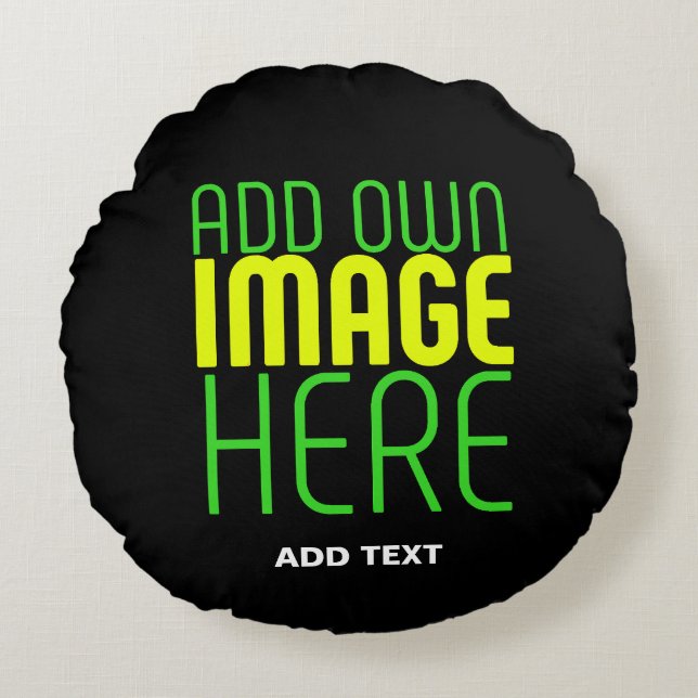 MODERN EDITABLE SIMPLE BLACK IMAGE TEXT TEMPLATE ROUND CUSHION (Front)