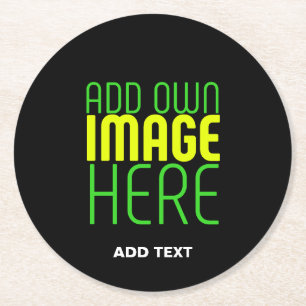 MODERN EDITABLE SIMPLE BLACK IMAGE TEXT TEMPLATE ROUND PAPER COASTER