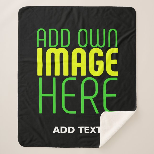 MODERN EDITABLE SIMPLE BLACK IMAGE TEXT TEMPLATE SHERPA BLANKET (Front)