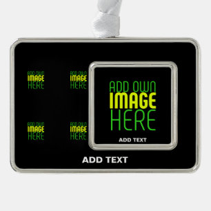 MODERN EDITABLE SIMPLE BLACK IMAGE TEXT TEMPLATE SILVER PLATED FRAMED ORNAMENT