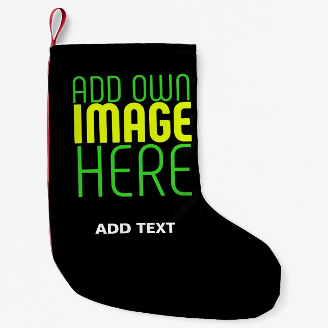 MODERN EDITABLE SIMPLE BLACK IMAGE TEXT TEMPLATE SMALL CHRISTMAS STOCKING (Front)