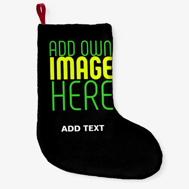 MODERN EDITABLE SIMPLE BLACK IMAGE TEXT TEMPLATE SMALL CHRISTMAS STOCKING (Front)
