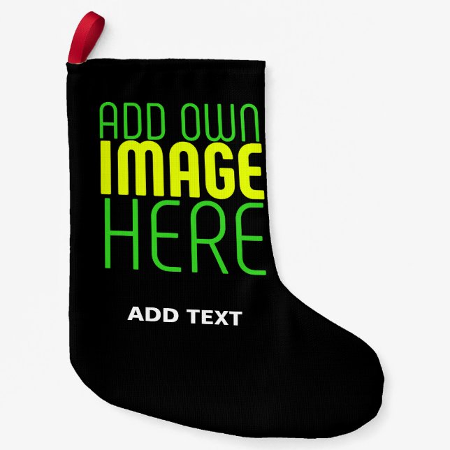 MODERN EDITABLE SIMPLE BLACK IMAGE TEXT TEMPLATE SMALL CHRISTMAS STOCKING (Front)