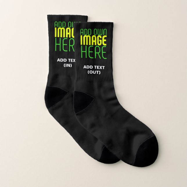 MODERN EDITABLE SIMPLE BLACK IMAGE TEXT TEMPLATE SOCKS (Pair)