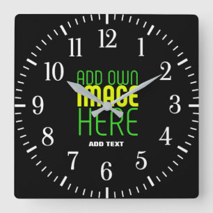 MODERN EDITABLE SIMPLE BLACK IMAGE TEXT TEMPLATE SQUARE WALL CLOCK