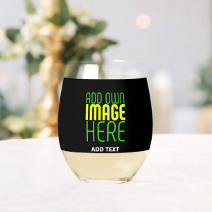 MODERN EDITABLE SIMPLE BLACK IMAGE TEXT TEMPLATE STEMLESS WINE GLASS