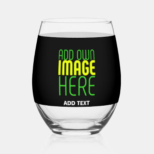 MODERN EDITABLE SIMPLE BLACK IMAGE TEXT TEMPLATE STEMLESS WINE GLASS