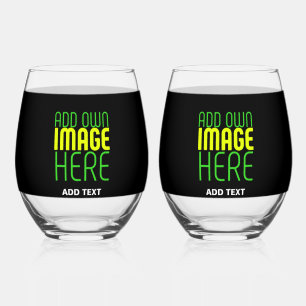 MODERN EDITABLE SIMPLE BLACK IMAGE TEXT TEMPLATE STEMLESS WINE GLASS