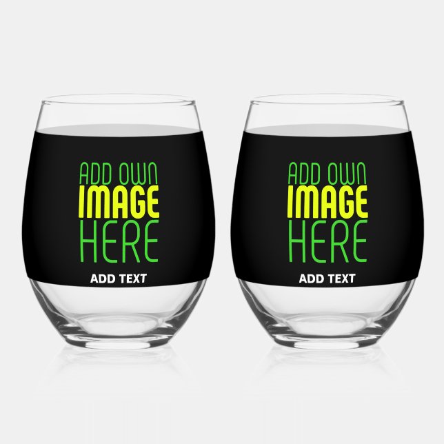 MODERN EDITABLE SIMPLE BLACK IMAGE TEXT TEMPLATE STEMLESS WINE GLASS (Front)