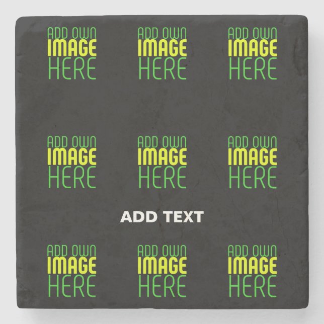 MODERN EDITABLE SIMPLE BLACK IMAGE TEXT TEMPLATE STONE COASTER (Front)