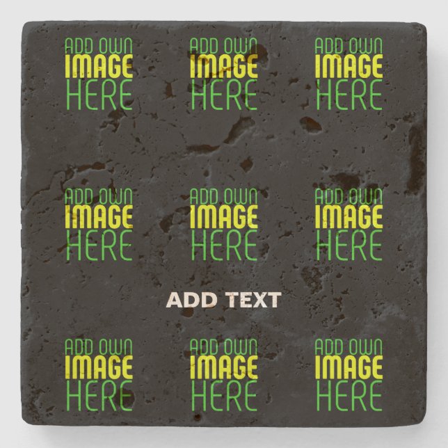 MODERN EDITABLE SIMPLE BLACK IMAGE TEXT TEMPLATE STONE COASTER (Front)