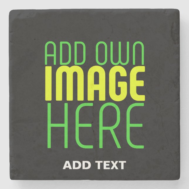MODERN EDITABLE SIMPLE BLACK IMAGE TEXT TEMPLATE STONE COASTER (Front)