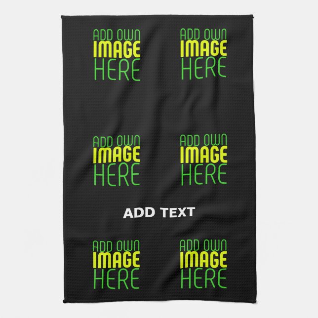 MODERN EDITABLE SIMPLE BLACK IMAGE TEXT TEMPLATE TEA TOWEL (Vertical)