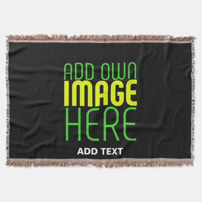 MODERN EDITABLE SIMPLE BLACK IMAGE TEXT TEMPLATE THROW BLANKET (Front)