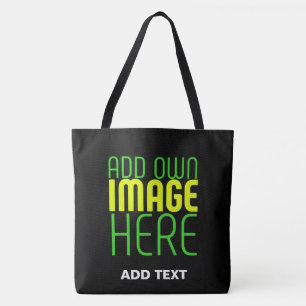 MODERN EDITABLE SIMPLE BLACK IMAGE TEXT TEMPLATE TOTE BAG